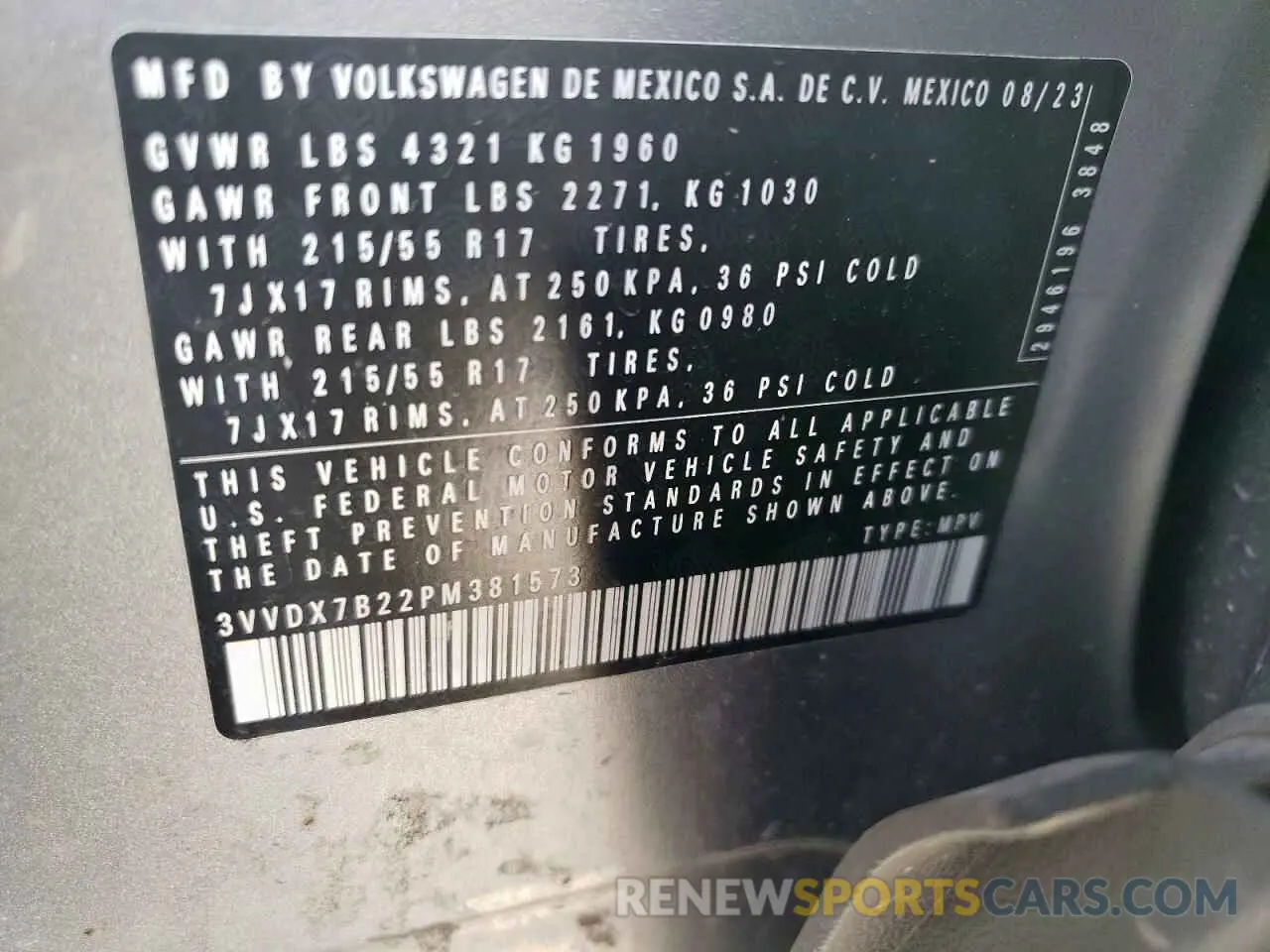 15 Photograph of a damaged car 3VVDX7B22PM381573 VOLKSWAGEN TAOS S 2023