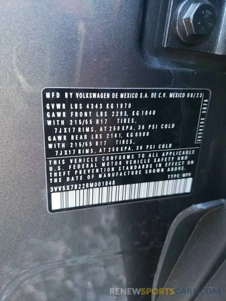 13 Photograph of a damaged car 3VV5X7B22RM001848 VOLKSWAGEN TAOS S 2024