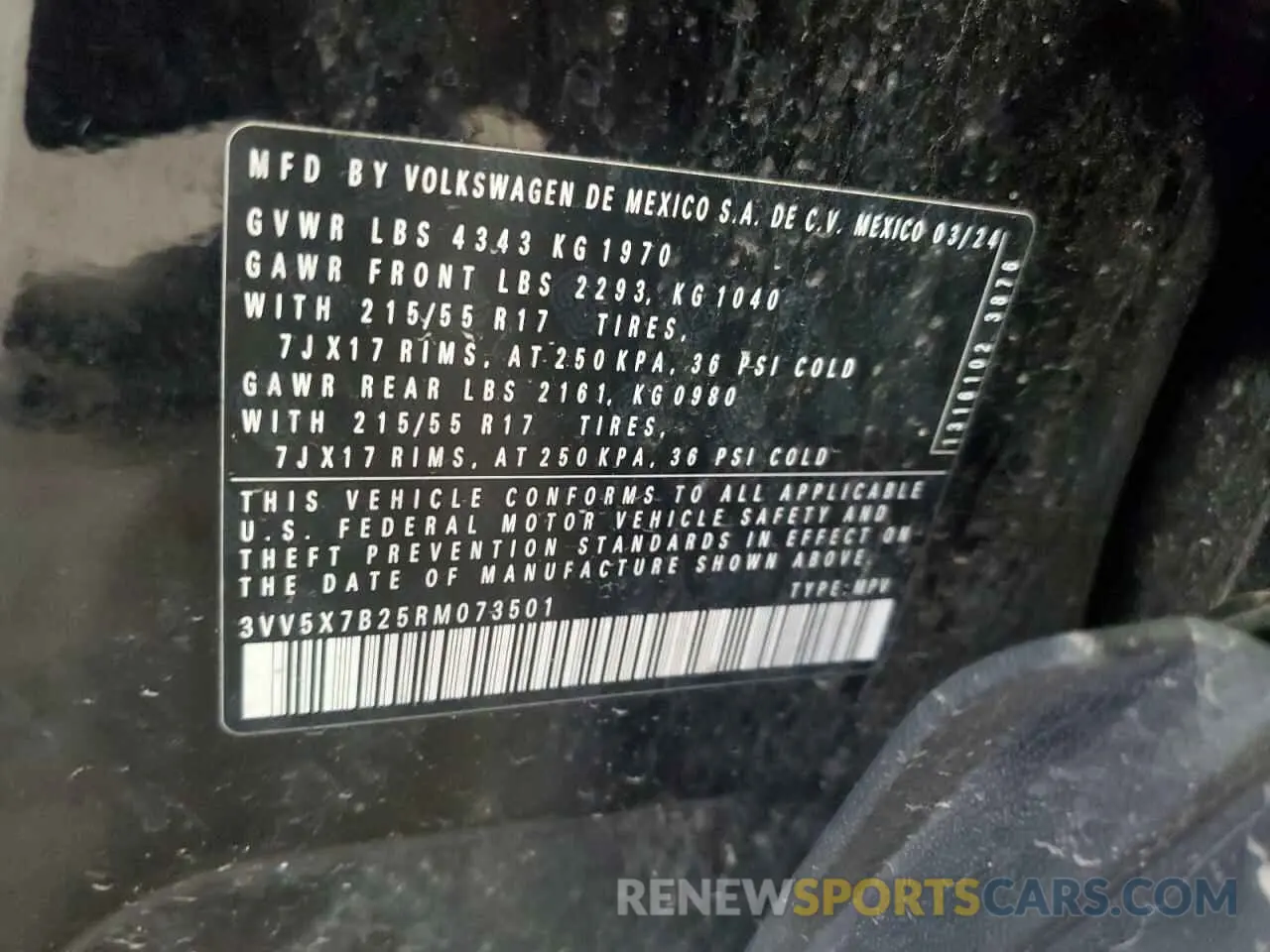 13 Фотография поврежденного автомобиля 3VV5X7B25RM073501 VOLKSWAGEN TAOS S 2024