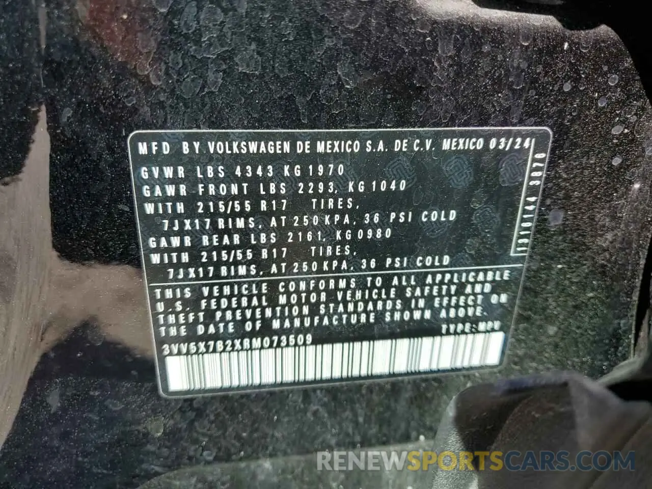 14 Фотография поврежденного автомобиля 3VV5X7B2XRM073509 VOLKSWAGEN TAOS S 2024