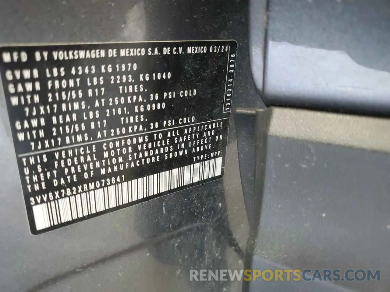 13 Photograph of a damaged car 3VV5X7B2XRM073641 VOLKSWAGEN TAOS S 2024