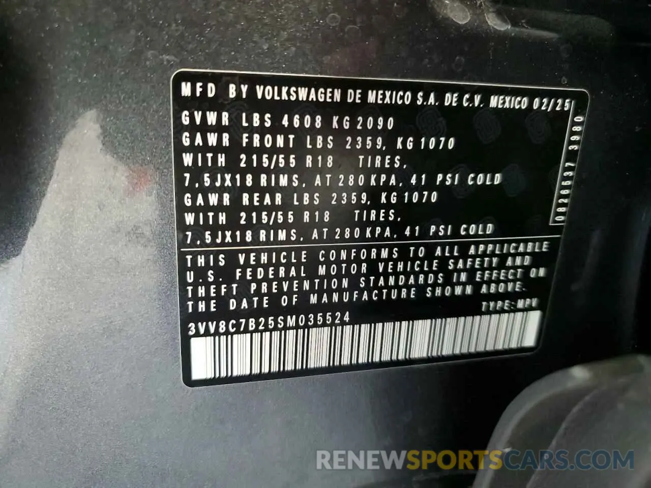 13 Photograph of a damaged car 3VV8C7B25SM035524 VOLKSWAGEN TAOS S 2025