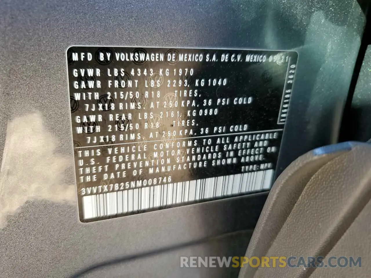 15 Photograph of a damaged car 3VVTX7B25NM008746 VOLKSWAGEN TAOS SE 2022