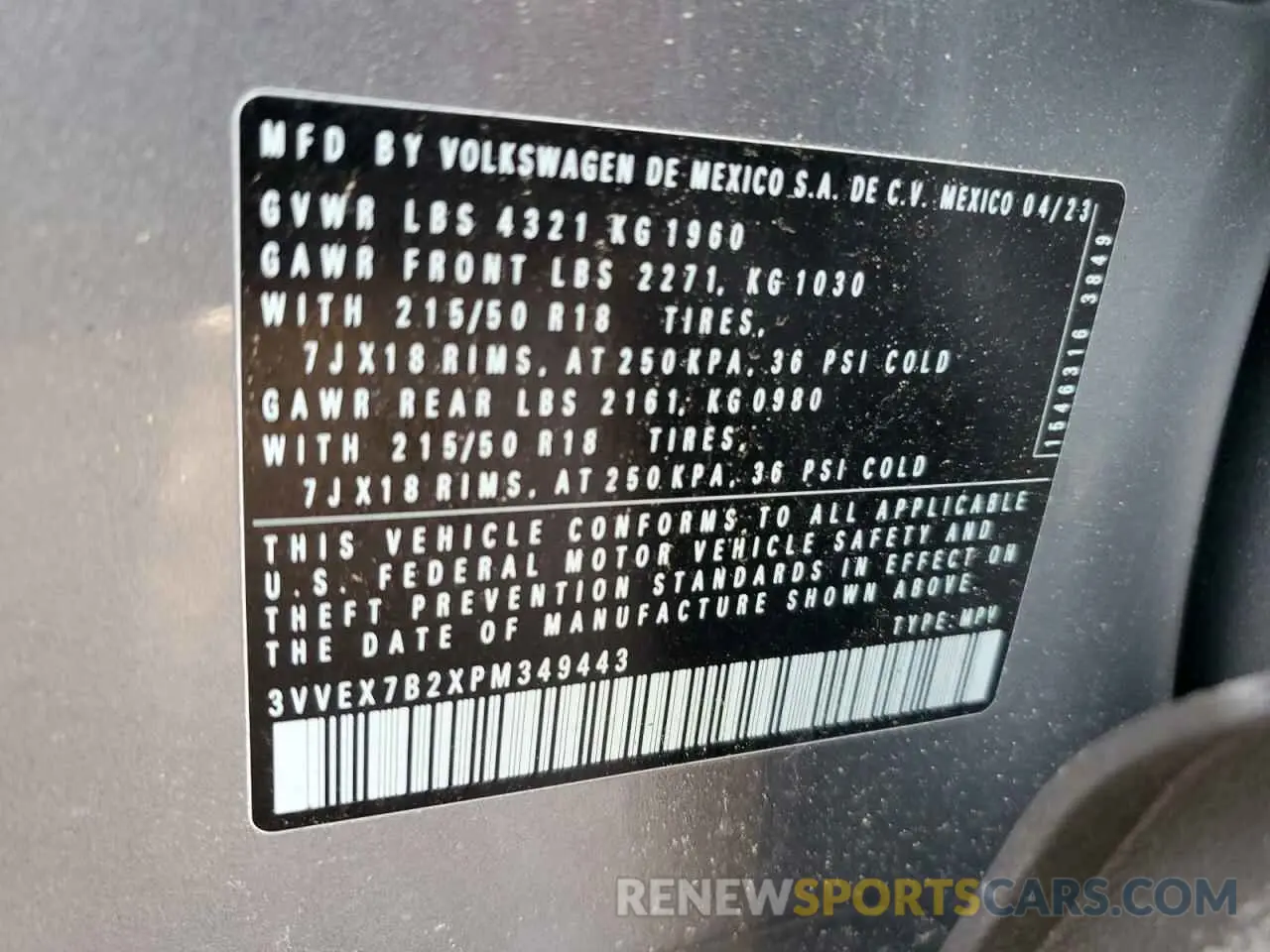 13 Photograph of a damaged car 3VVEX7B2XPM349443 VOLKSWAGEN TAOS SE 2023