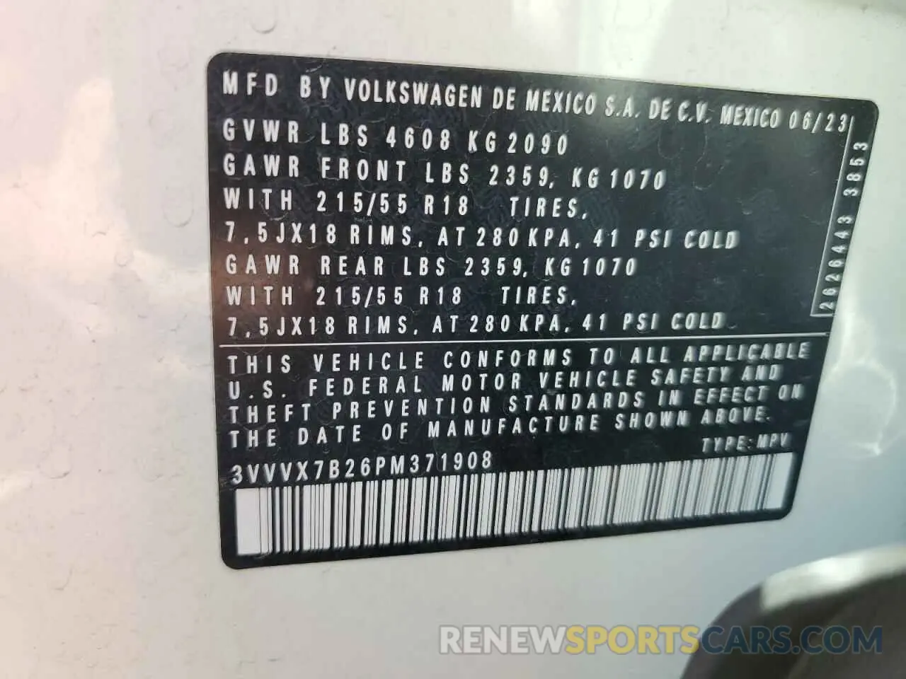 13 Photograph of a damaged car 3VVVX7B26PM371908 VOLKSWAGEN TAOS SE 2023