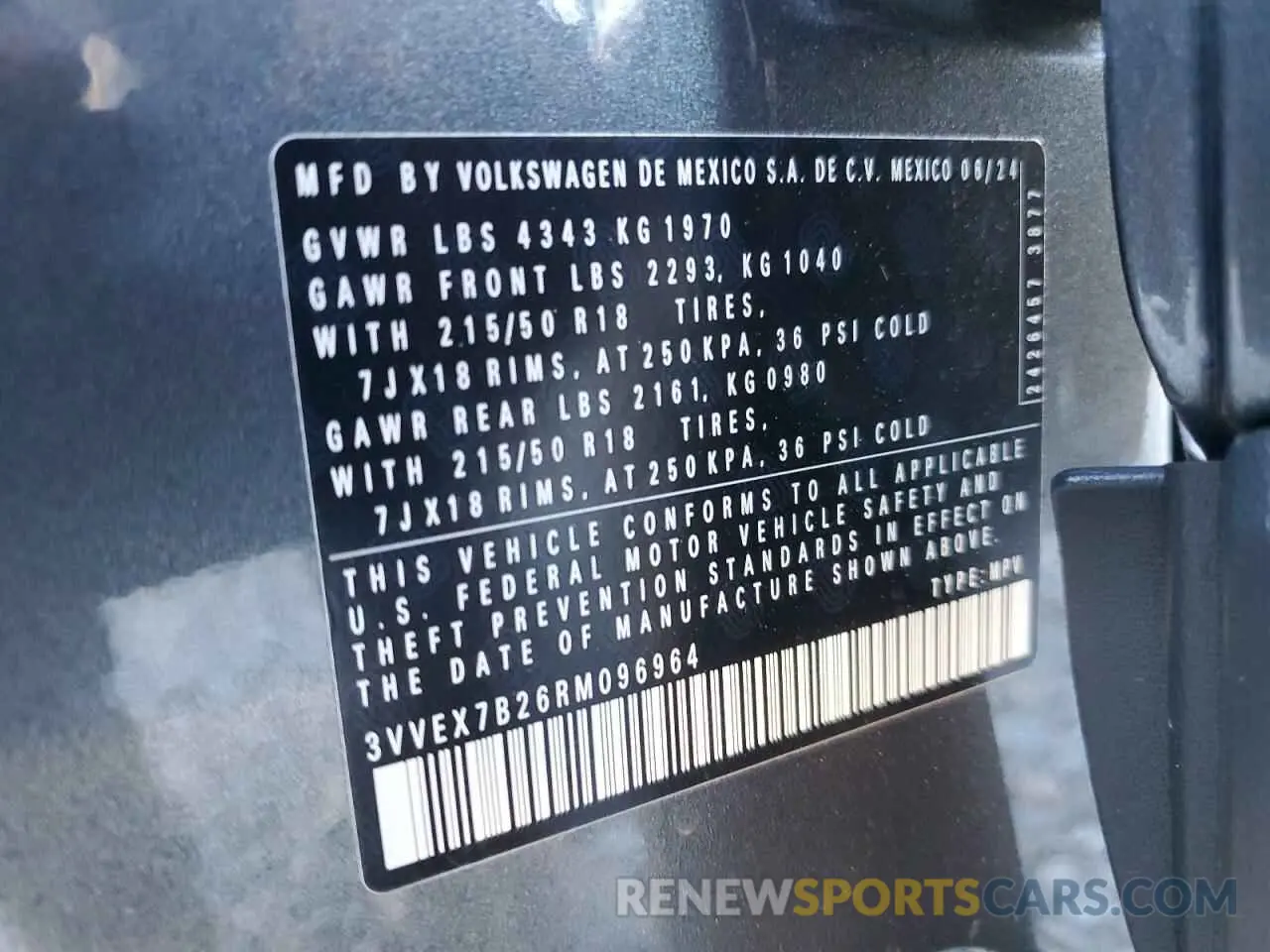 16 Photograph of a damaged car 3VVEX7B26RM096964 VOLKSWAGEN TAOS SE 2024