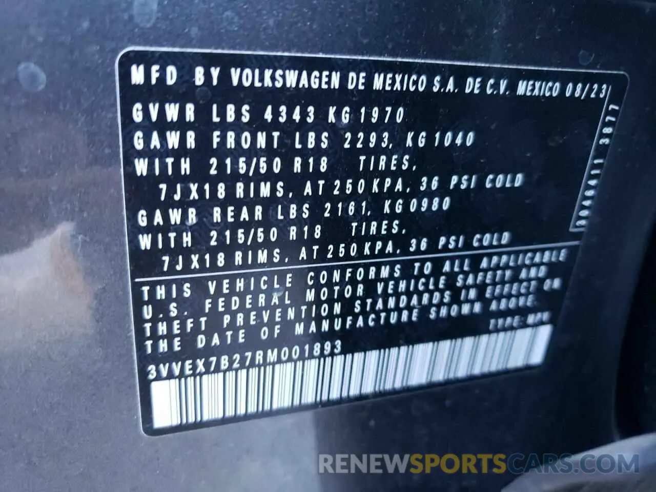 12 Photograph of a damaged car 3VVEX7B27RM001893 VOLKSWAGEN TAOS SE 2024