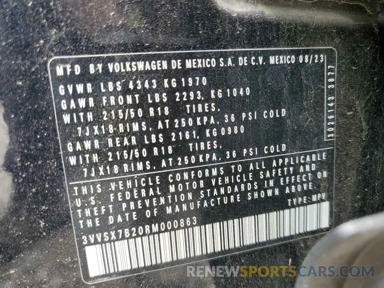 14 Фотография поврежденного автомобиля 3VVSX7B20RM000863 VOLKSWAGEN TAOS SE 2024