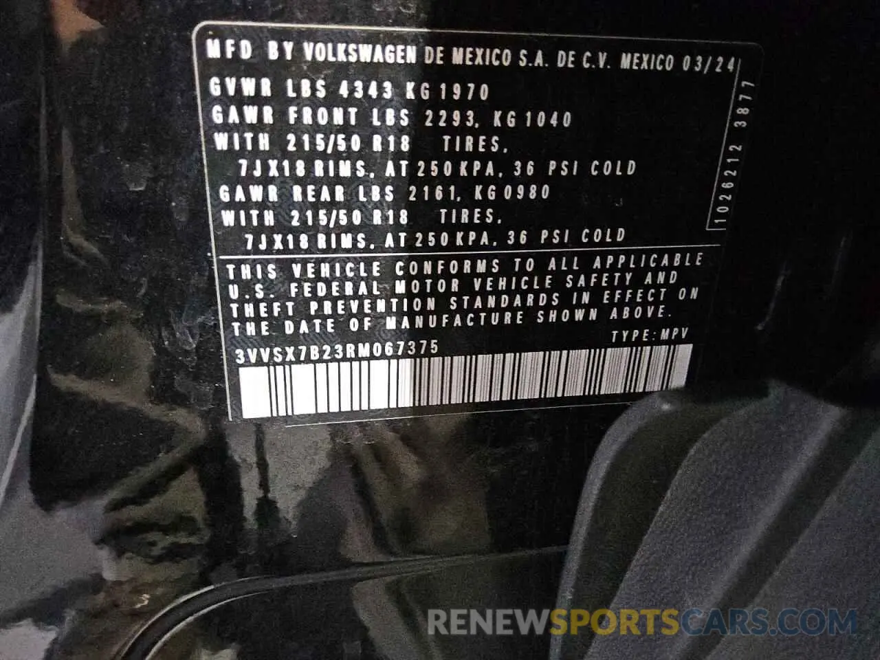 13 Фотография поврежденного автомобиля 3VVSX7B23RM067375 VOLKSWAGEN TAOS SE 2024