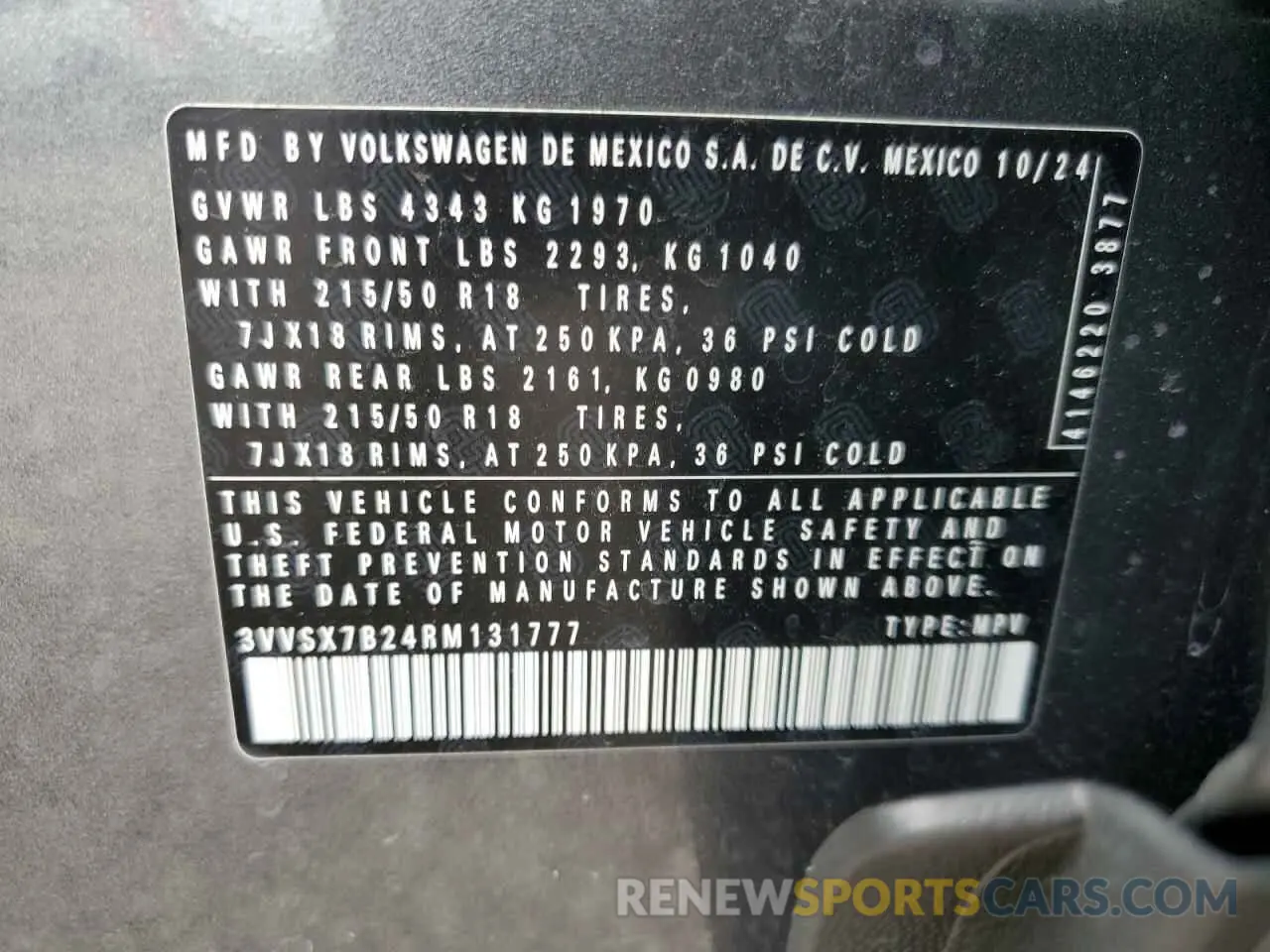 14 Photograph of a damaged car 3VVSX7B24RM131777 VOLKSWAGEN TAOS SE 2024