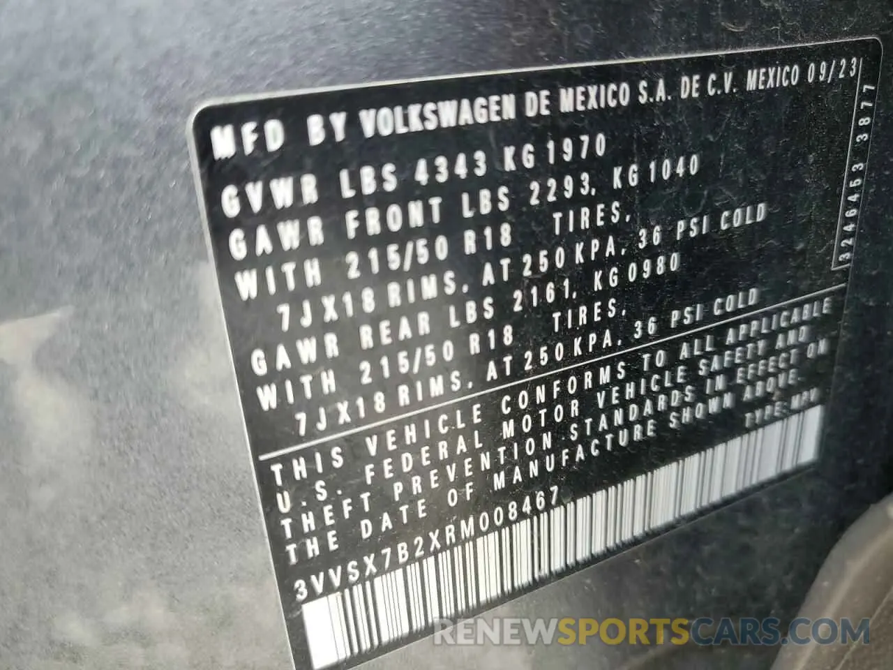 13 Фотография поврежденного автомобиля 3VVSX7B2XRM008467 VOLKSWAGEN TAOS SE 2024