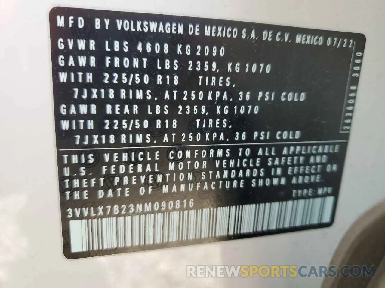 15 Photograph of a damaged car 3VVLX7B23NM090816 VOLKSWAGEN TAOS SE IQ 2022