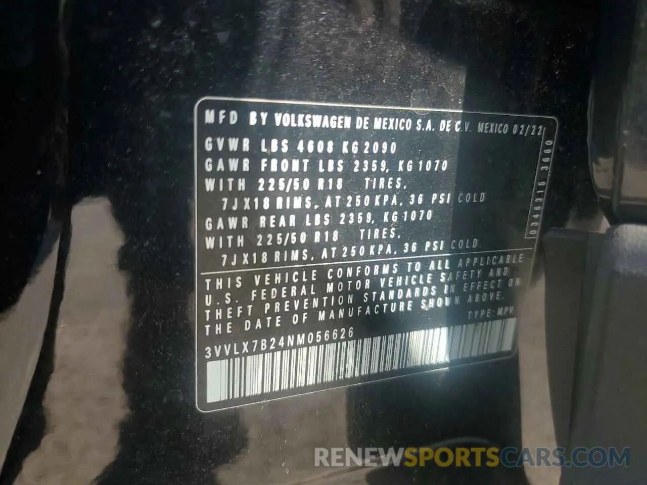 13 Photograph of a damaged car 3VVLX7B24NM056626 VOLKSWAGEN TAOS SE IQ 2022