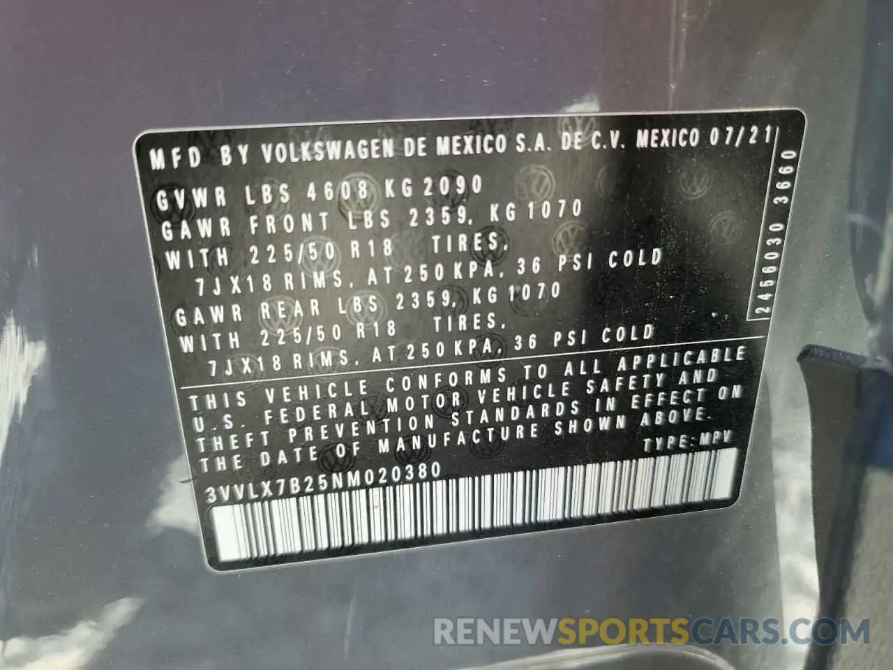 13 Photograph of a damaged car 3VVLX7B25NM020380 VOLKSWAGEN TAOS SE IQ 2022