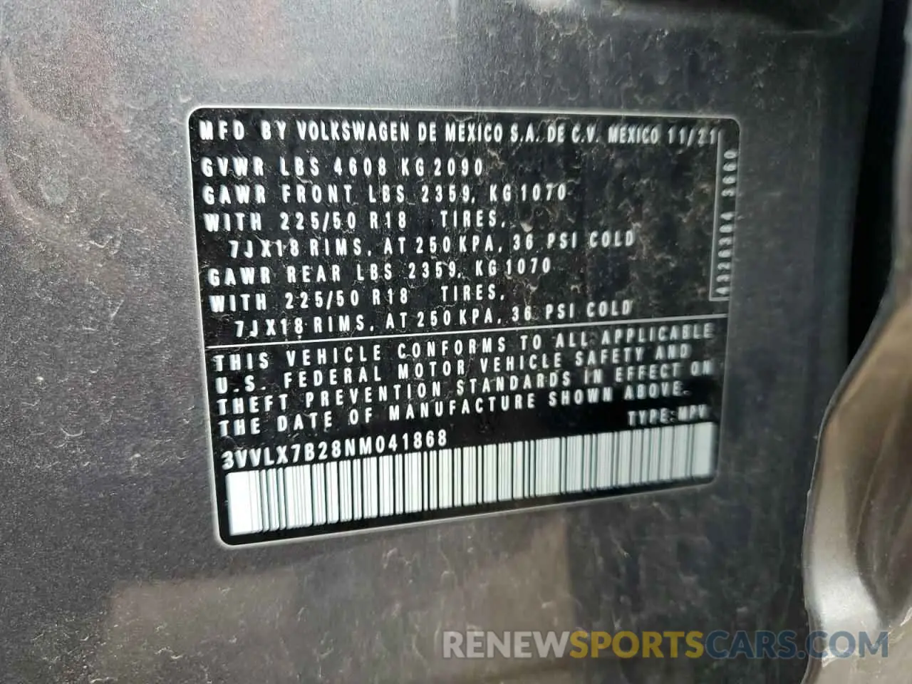13 Photograph of a damaged car 3VVLX7B28NM041868 VOLKSWAGEN TAOS SE IQ 2022