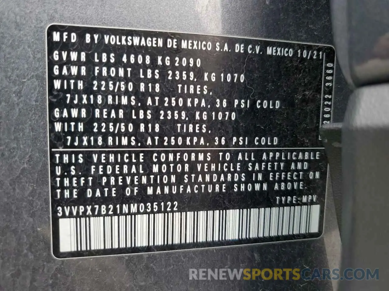 13 Фотография поврежденного автомобиля 3VVPX7B21NM035122 VOLKSWAGEN TAOS SE IQ 2022