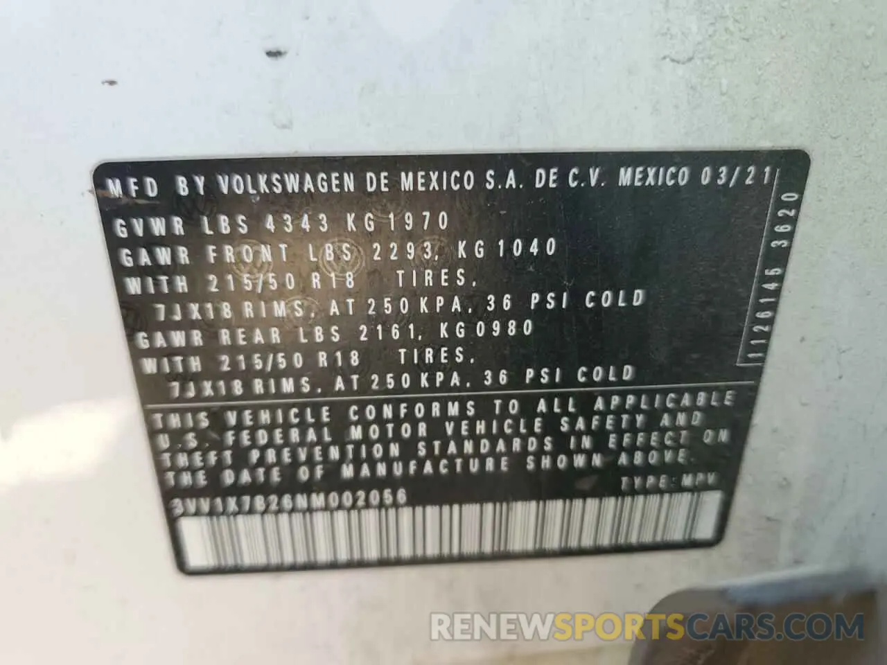 12 Photograph of a damaged car 3VV1X7B26NM002056 VOLKSWAGEN TAOS SEL 2022