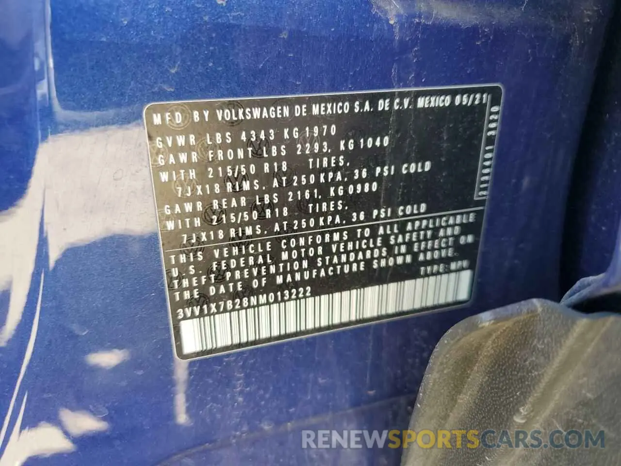 14 Photograph of a damaged car 3VV1X7B28NM013222 VOLKSWAGEN TAOS SEL 2022