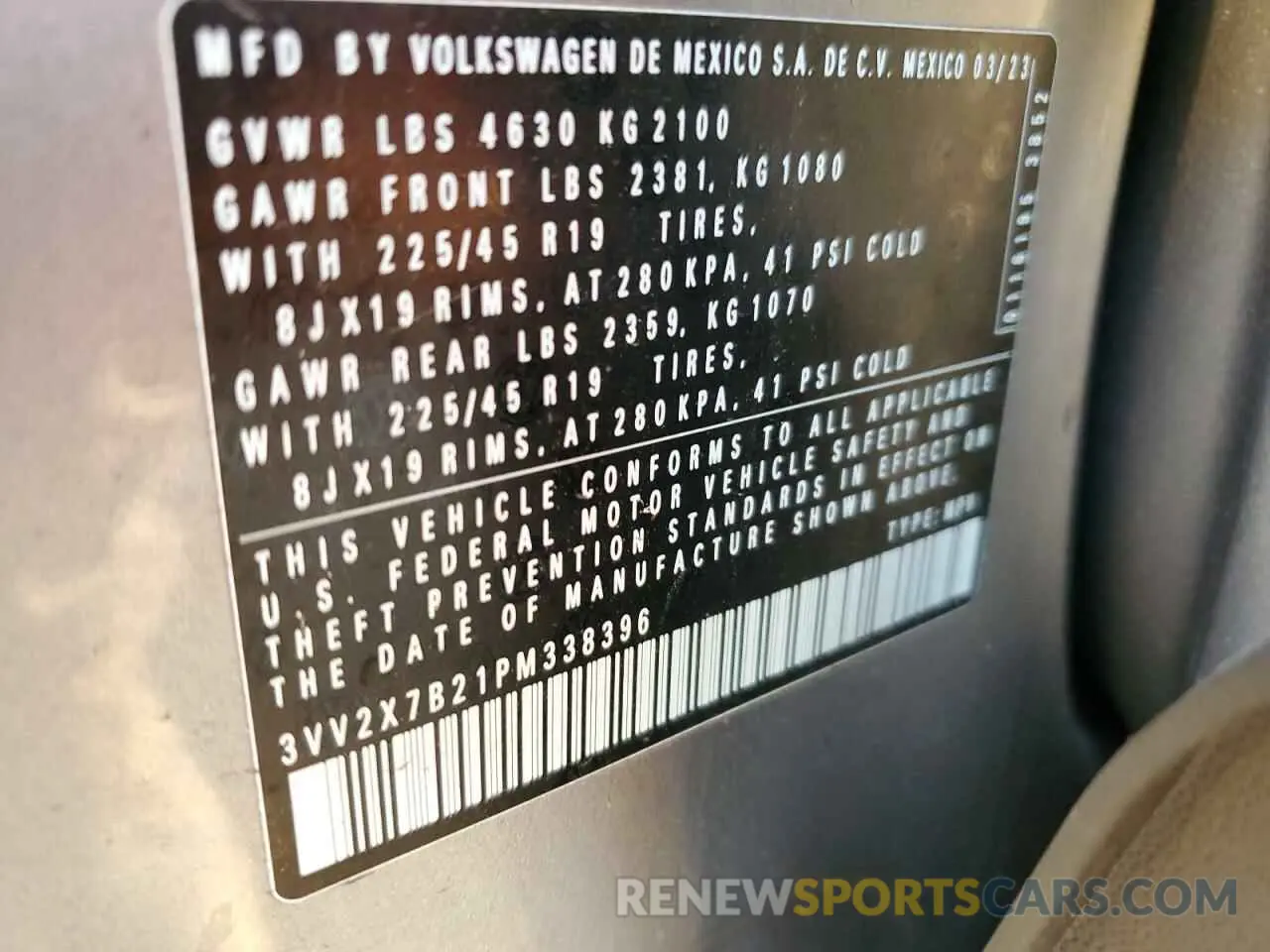 14 Фотография поврежденного автомобиля 3VV2X7B21PM338396 VOLKSWAGEN TAOS SEL 2023