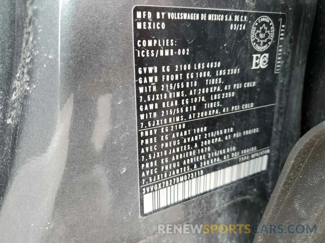 13 Фотография поврежденного автомобиля 3VVGX7B27RM073119 VOLKSWAGEN TAOS TREND 2024