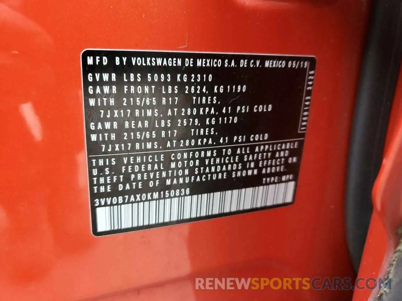 13 Фотография поврежденного автомобиля 3VV0B7AX0KM150836 VOLKSWAGEN TIGUAN 2019