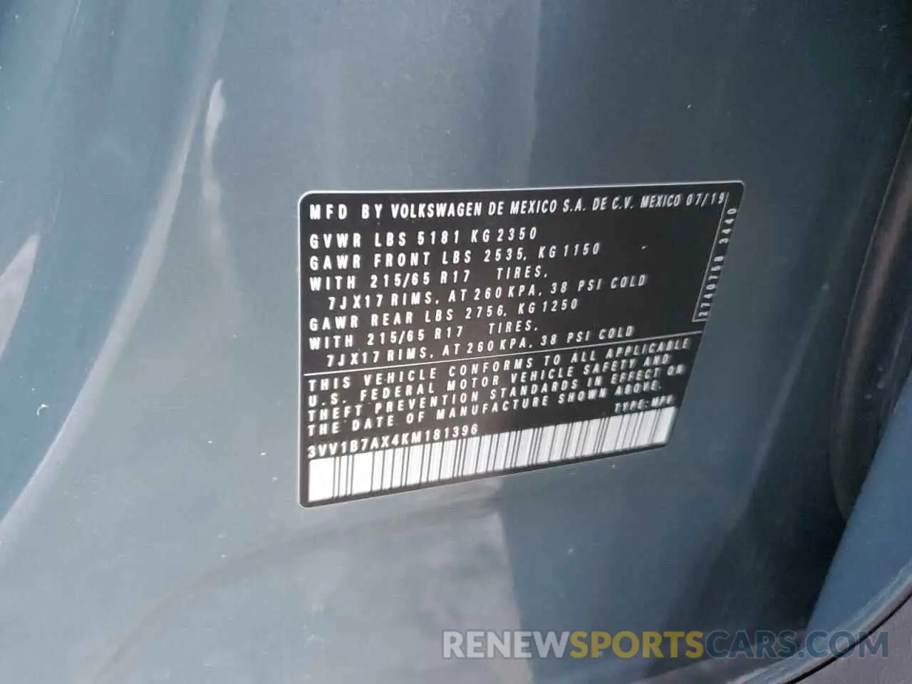 14 Фотография поврежденного автомобиля 3VV1B7AX4KM181396 VOLKSWAGEN TIGUAN 2019