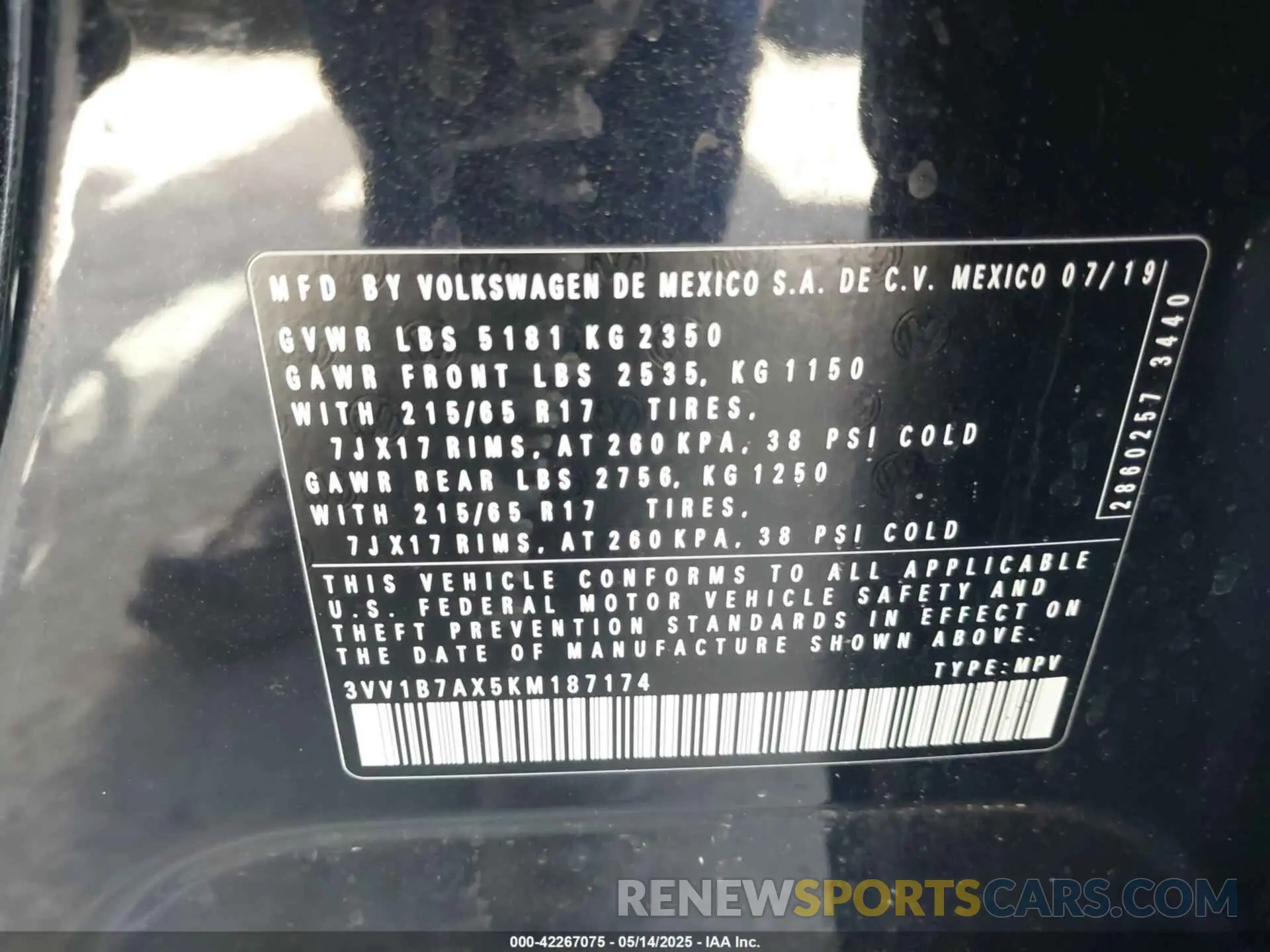 9 Фотография поврежденного автомобиля 3VV1B7AX5KM187174 VOLKSWAGEN TIGUAN 2019
