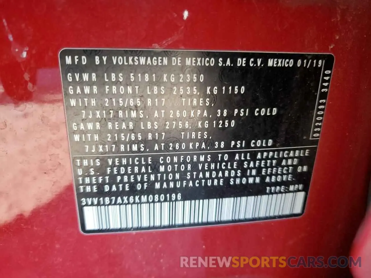 14 Photograph of a damaged car 3VV1B7AX6KM080196 VOLKSWAGEN TIGUAN 2019
