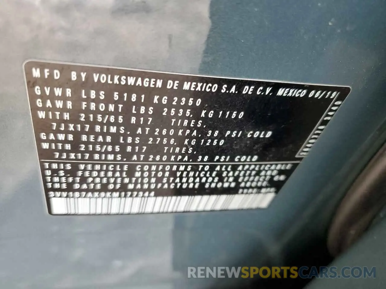 14 Фотография поврежденного автомобиля 3VV1B7AX9KM177344 VOLKSWAGEN TIGUAN 2019