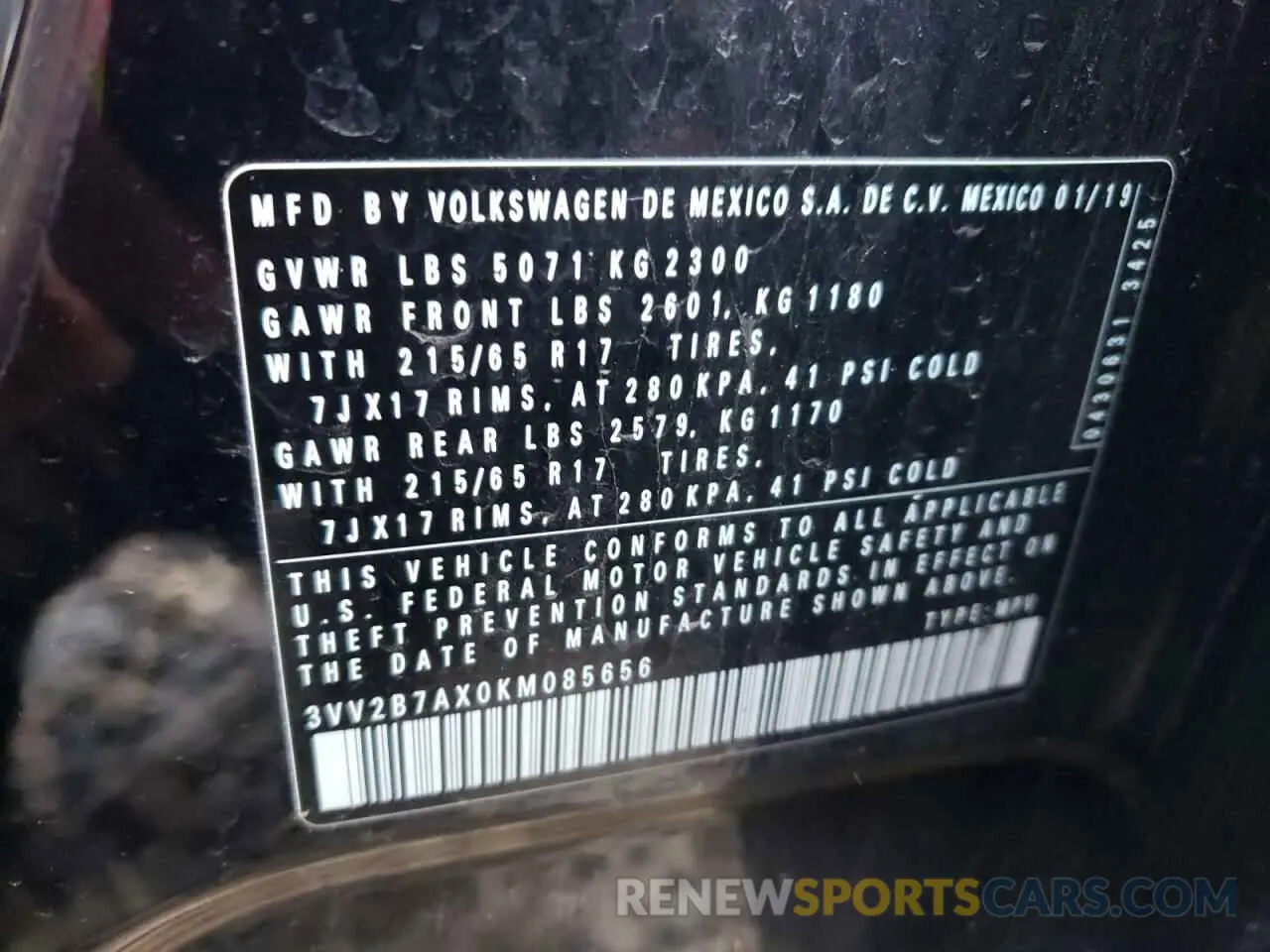 13 Фотография поврежденного автомобиля 3VV2B7AX0KM085656 VOLKSWAGEN TIGUAN 2019