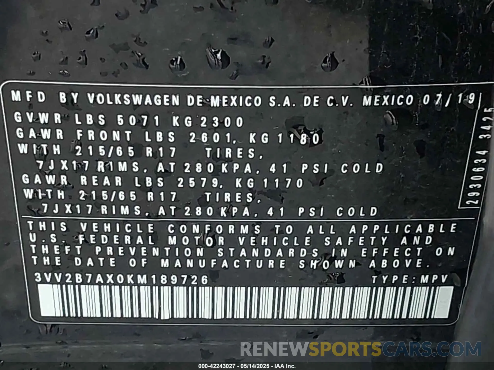 9 Photograph of a damaged car 3VV2B7AX0KM189726 VOLKSWAGEN TIGUAN 2019