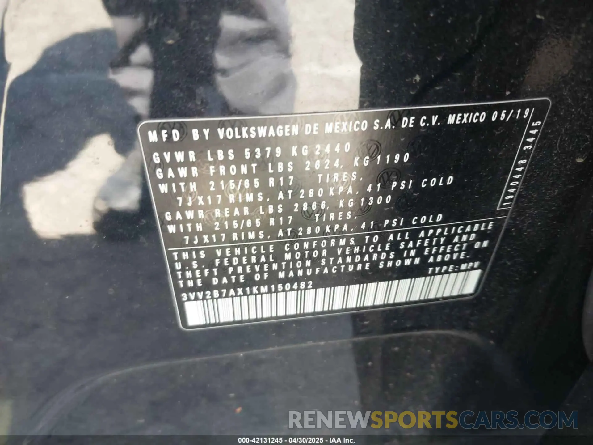 9 Фотография поврежденного автомобиля 3VV2B7AX1KM150482 VOLKSWAGEN TIGUAN 2019