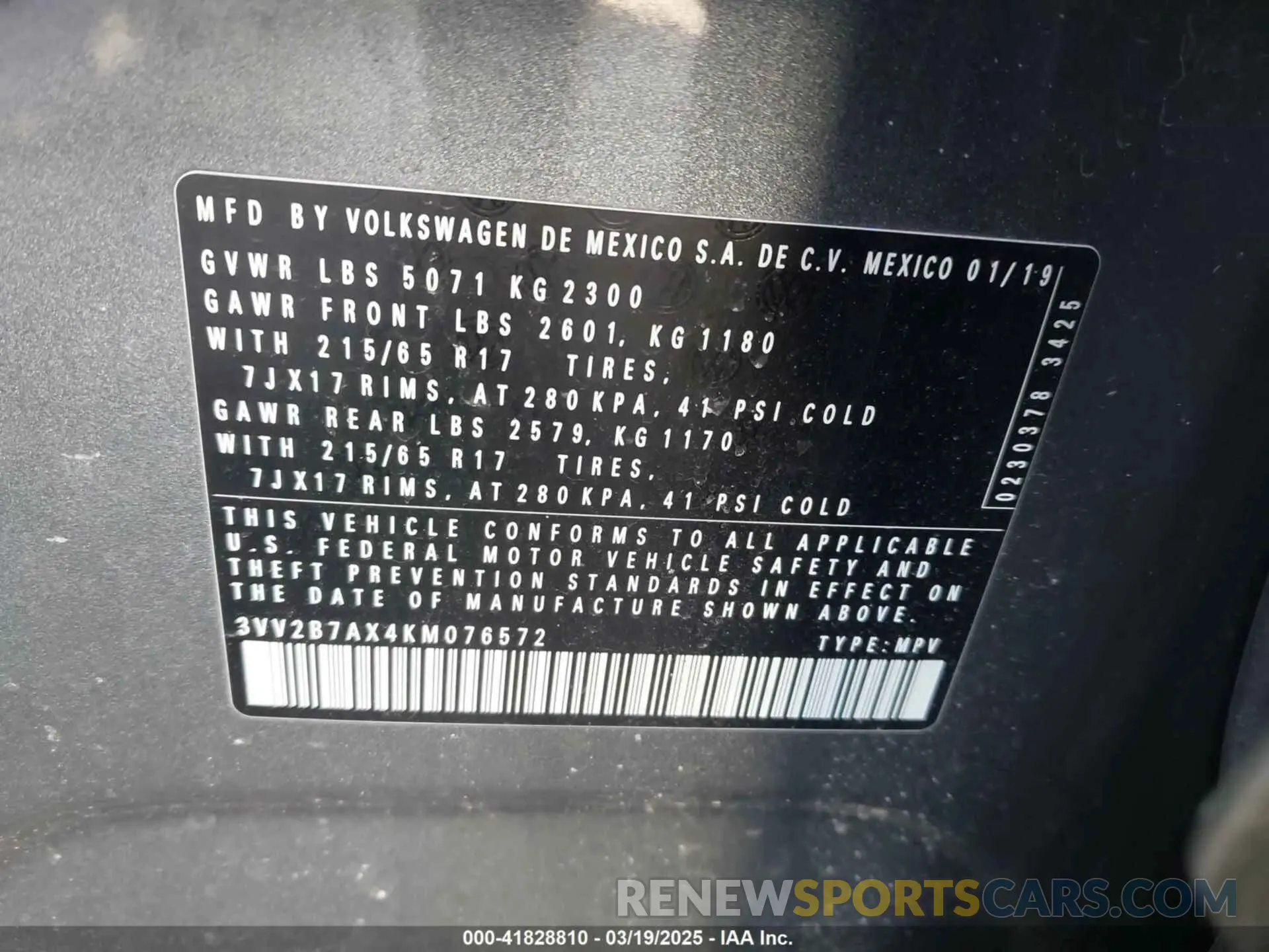 9 Фотография поврежденного автомобиля 3VV2B7AX4KM076572 VOLKSWAGEN TIGUAN 2019