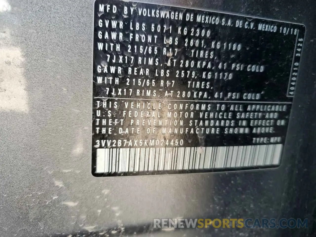 13 Фотография поврежденного автомобиля 3VV2B7AX5KM024450 VOLKSWAGEN TIGUAN 2019