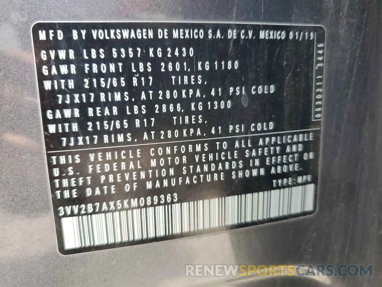 14 Photograph of a damaged car 3VV2B7AX5KM089363 VOLKSWAGEN TIGUAN 2019
