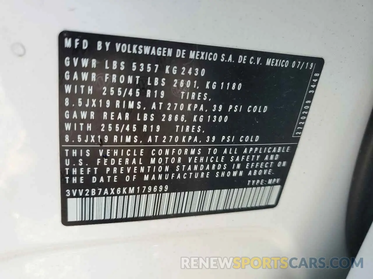 14 Photograph of a damaged car 3VV2B7AX6KM179699 VOLKSWAGEN TIGUAN 2019
