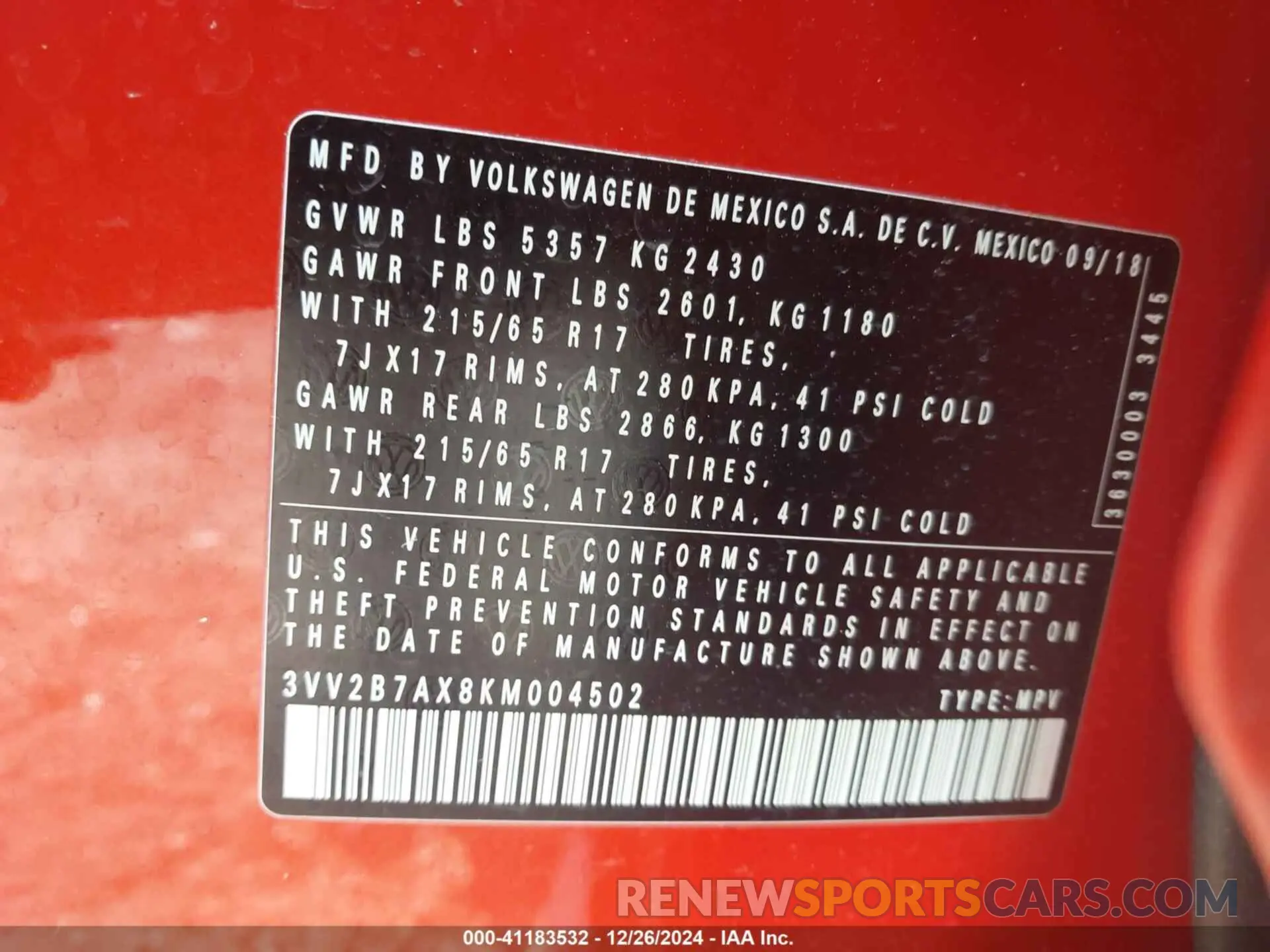 9 Photograph of a damaged car 3VV2B7AX8KM004502 VOLKSWAGEN TIGUAN 2019