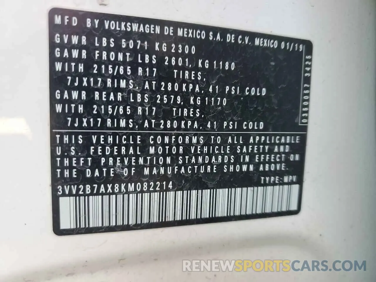 13 Photograph of a damaged car 3VV2B7AX8KM082214 VOLKSWAGEN TIGUAN 2019