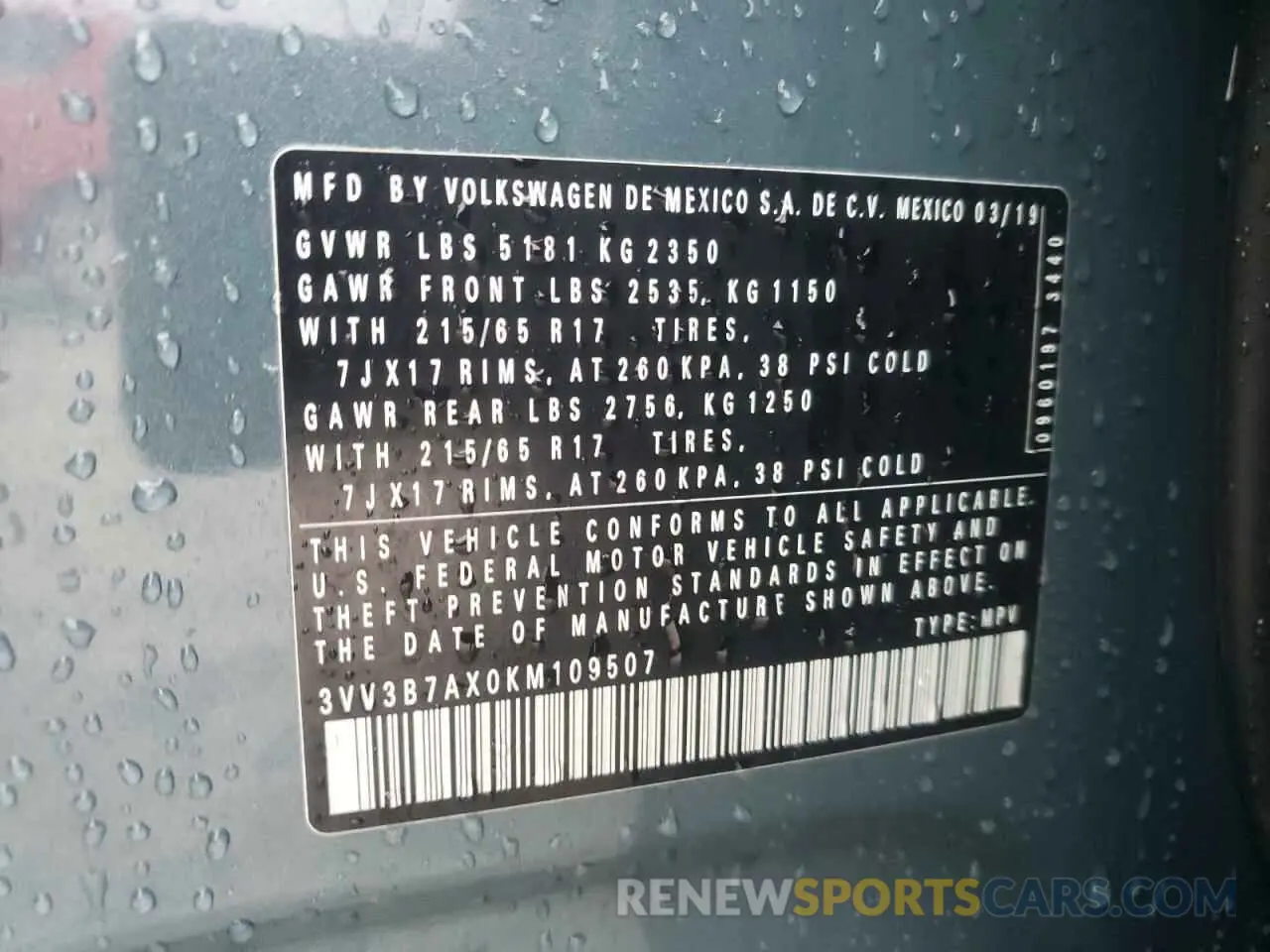 14 Фотография поврежденного автомобиля 3VV3B7AX0KM109507 VOLKSWAGEN TIGUAN 2019