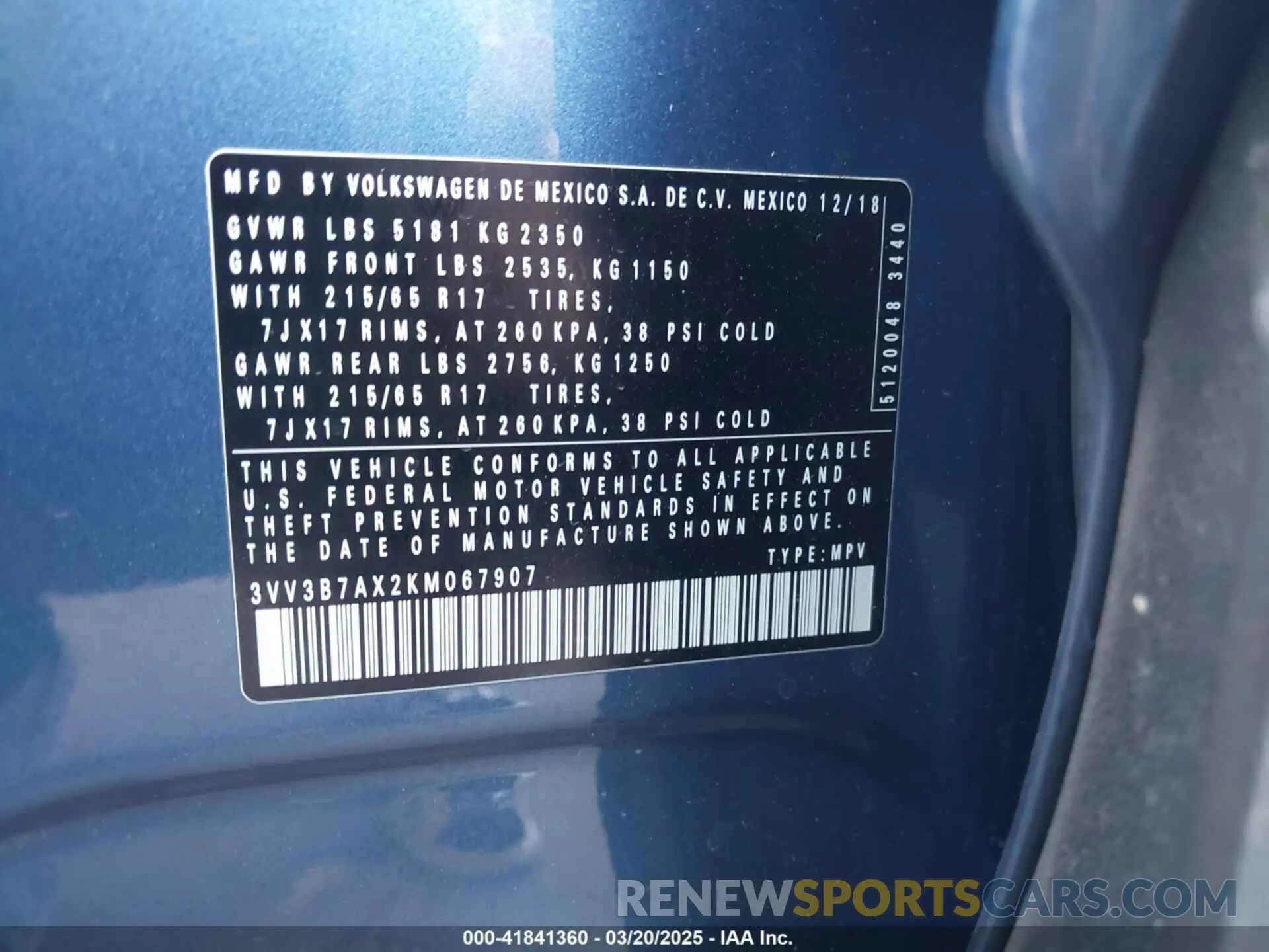 9 Фотография поврежденного автомобиля 3VV3B7AX2KM067907 VOLKSWAGEN TIGUAN 2019