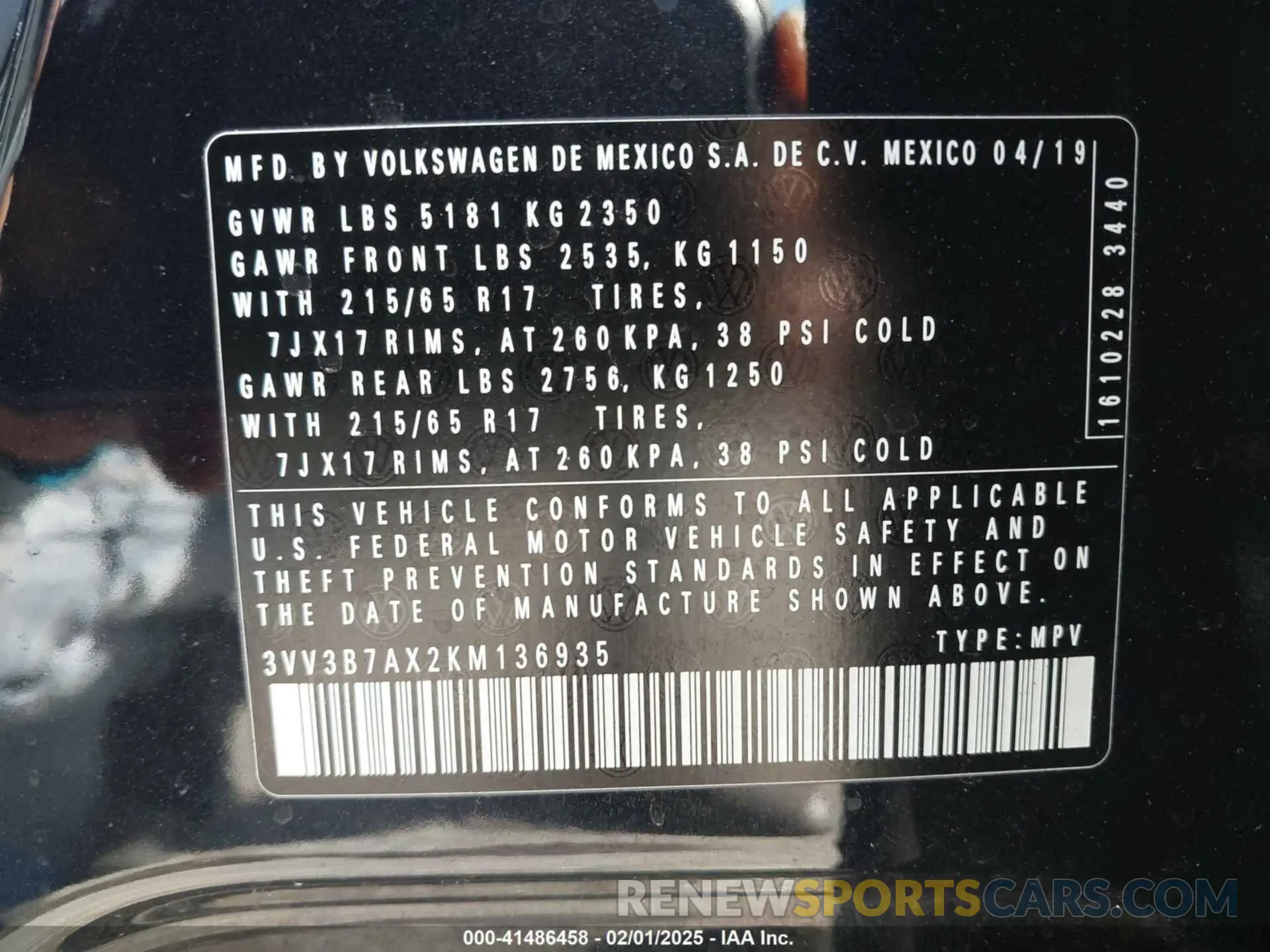 9 Фотография поврежденного автомобиля 3VV3B7AX2KM136935 VOLKSWAGEN TIGUAN 2019