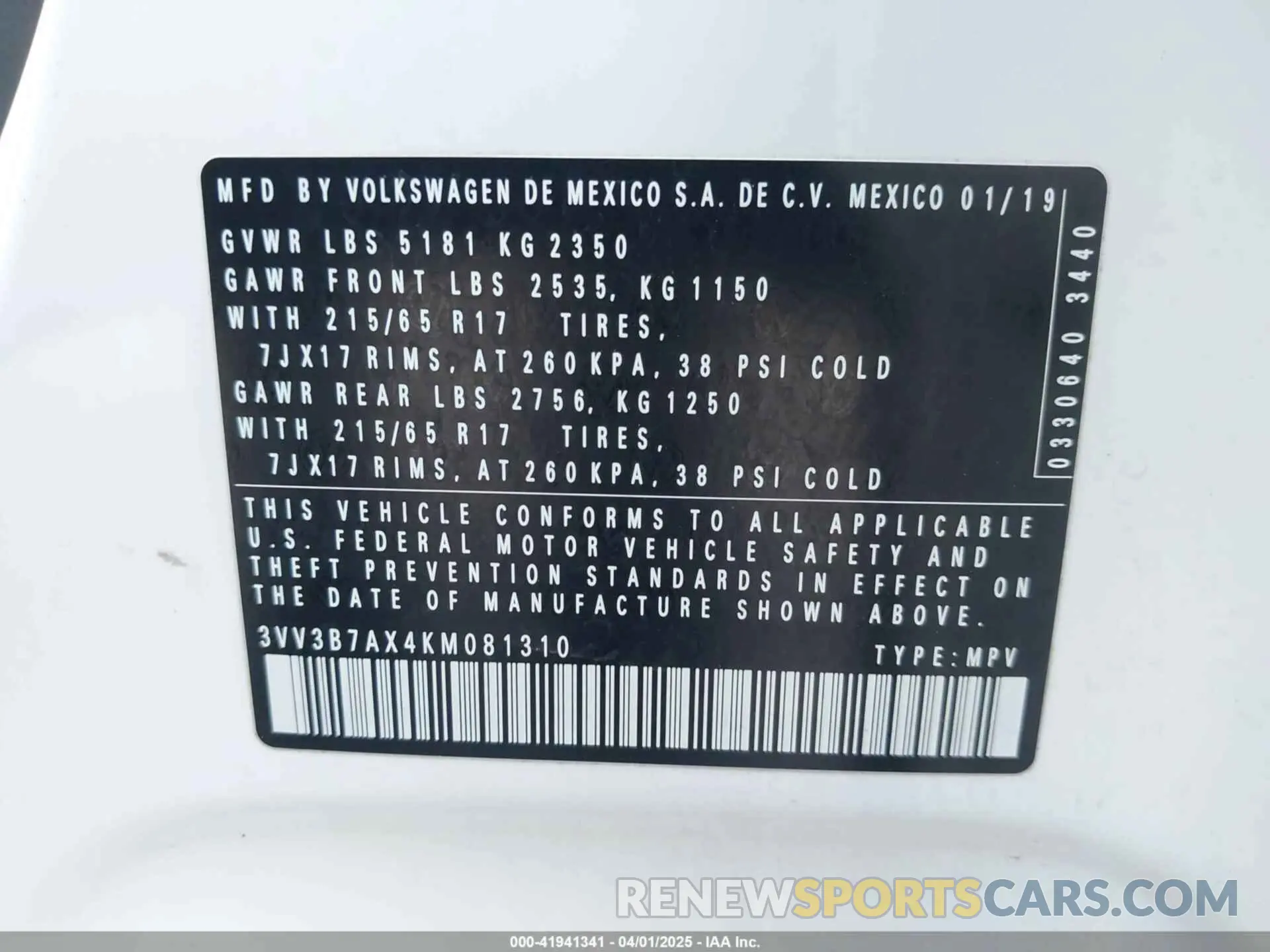 9 Фотография поврежденного автомобиля 3VV3B7AX4KM081310 VOLKSWAGEN TIGUAN 2019