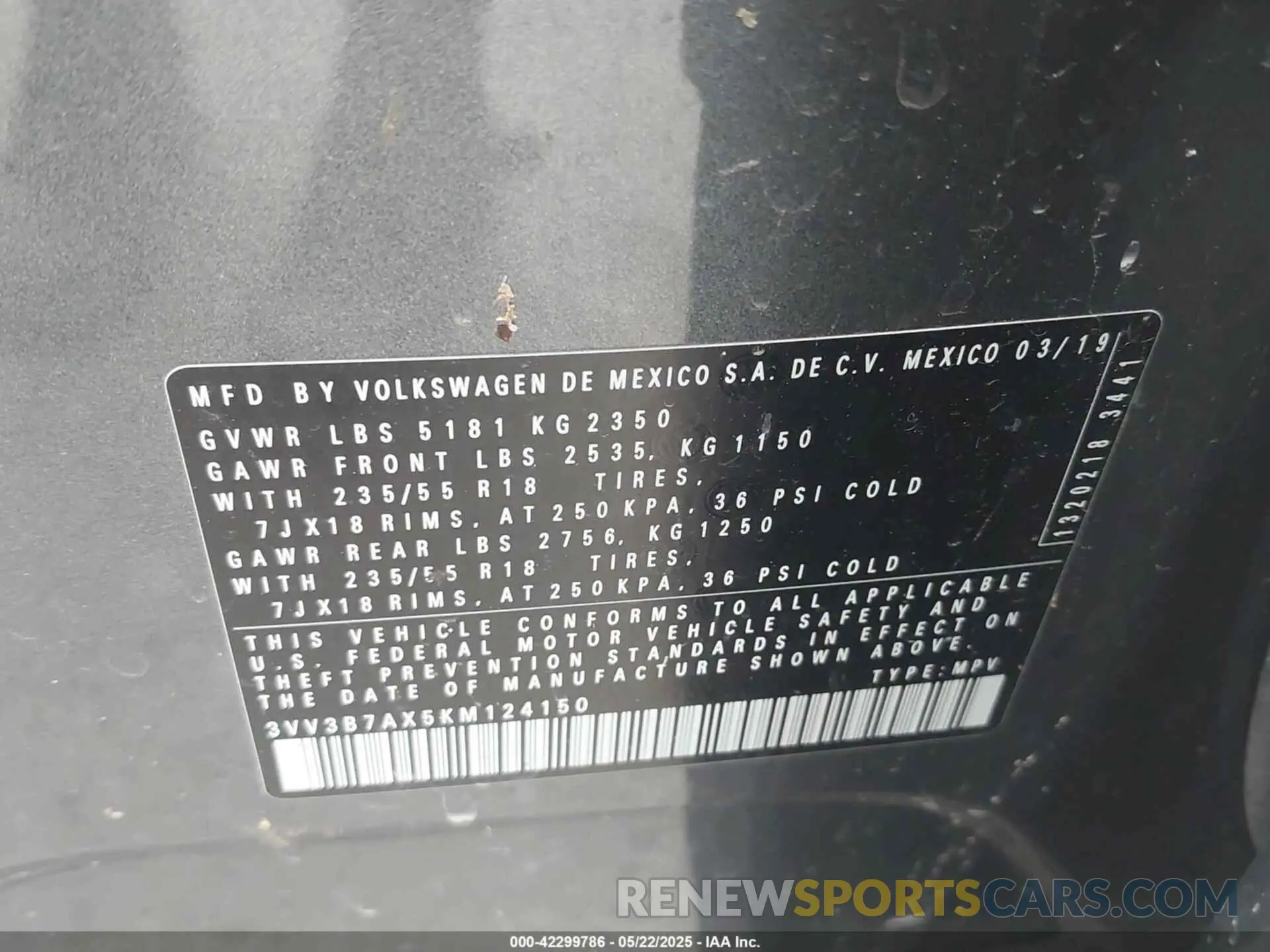 9 Фотография поврежденного автомобиля 3VV3B7AX5KM124150 VOLKSWAGEN TIGUAN 2019
