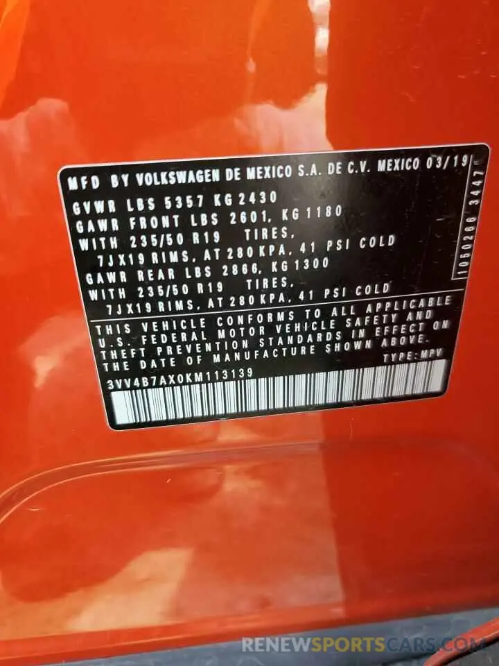 13 Фотография поврежденного автомобиля 3VV4B7AX0KM113139 VOLKSWAGEN TIGUAN 2019