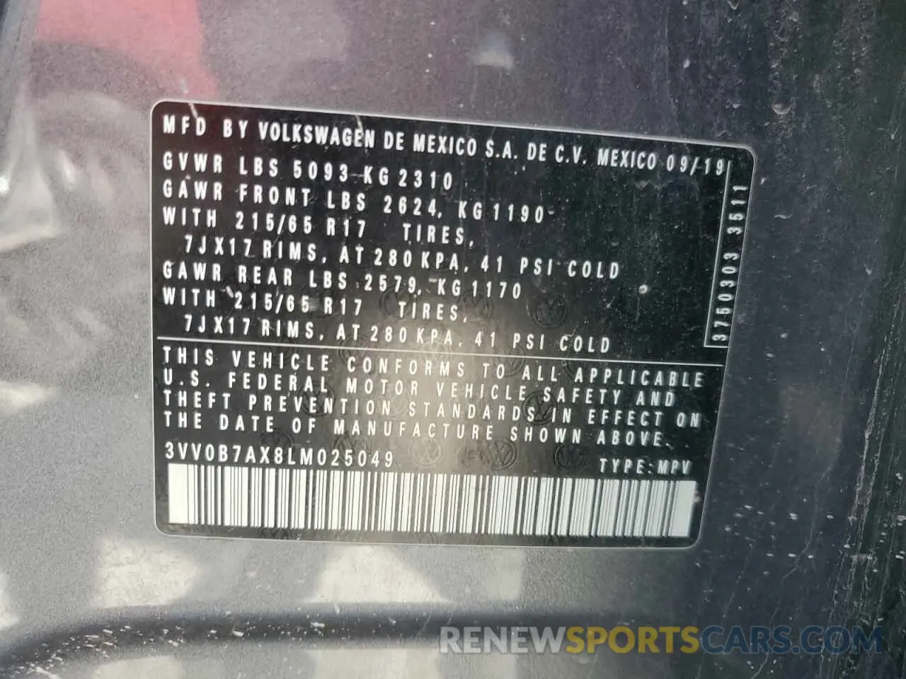 15 Photograph of a damaged car 3VV0B7AX8LM025049 VOLKSWAGEN TIGUAN 2020