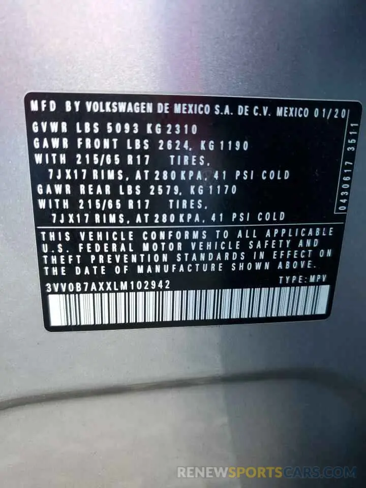 13 Photograph of a damaged car 3VV0B7AXXLM102942 VOLKSWAGEN TIGUAN 2020