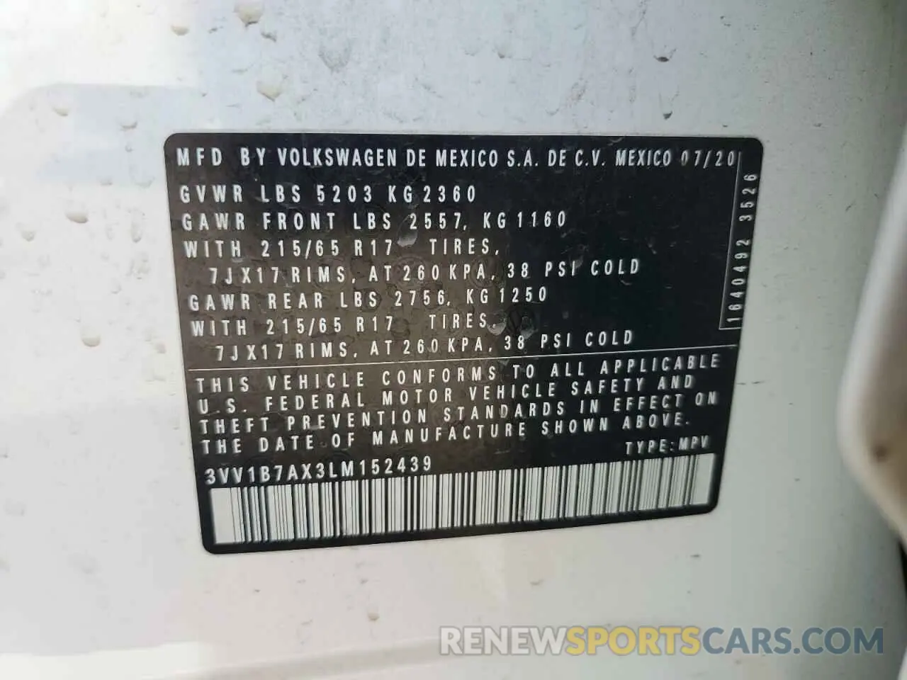13 Photograph of a damaged car 3VV1B7AX3LM152439 VOLKSWAGEN TIGUAN 2020
