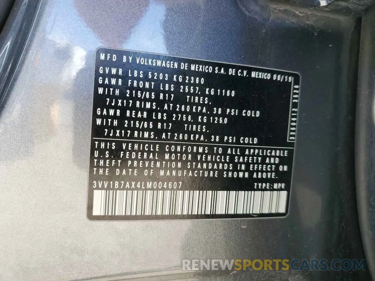13 Фотография поврежденного автомобиля 3VV1B7AX4LM004607 VOLKSWAGEN TIGUAN 2020