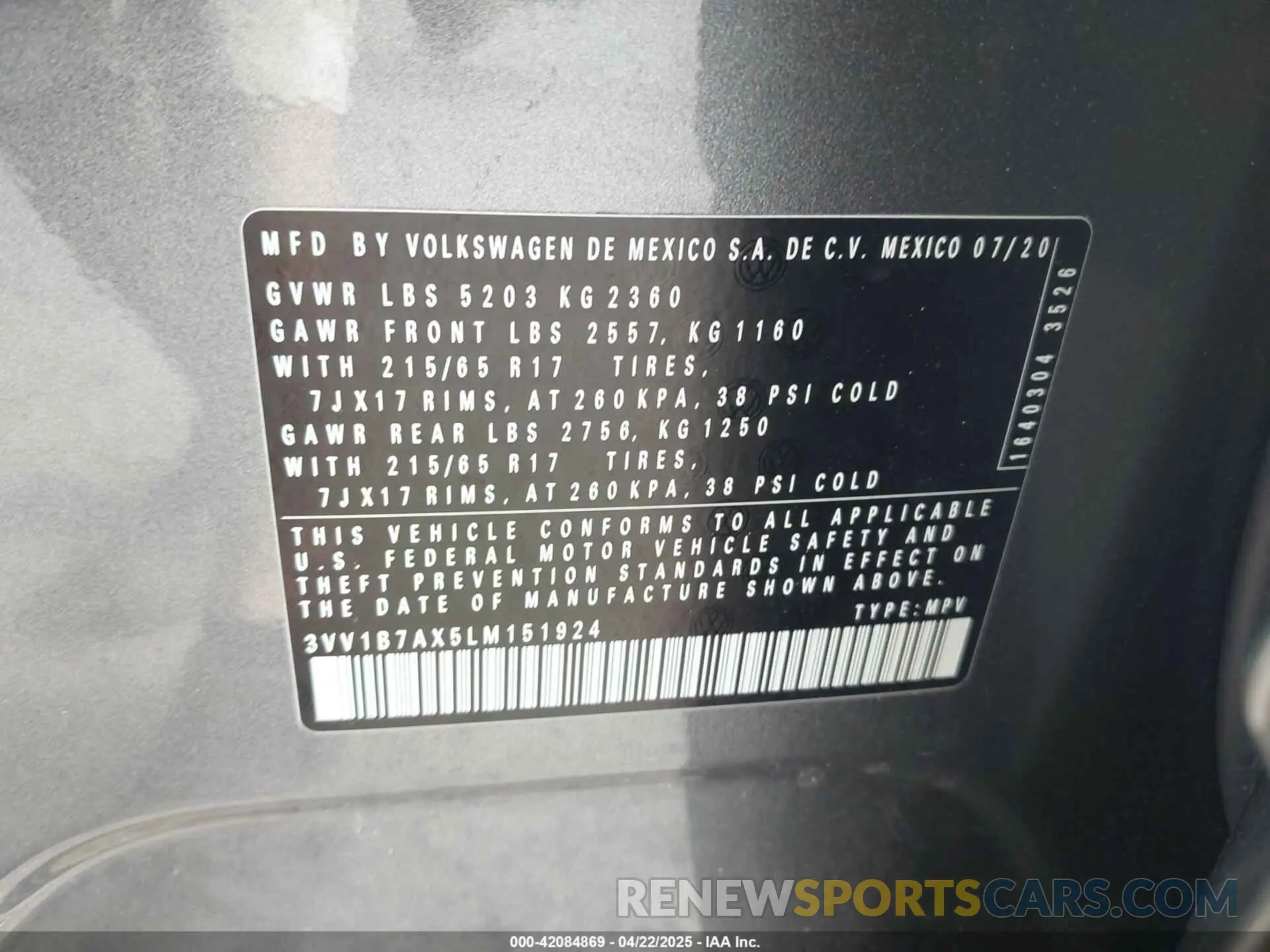 9 Photograph of a damaged car 3VV1B7AX5LM151924 VOLKSWAGEN TIGUAN 2020