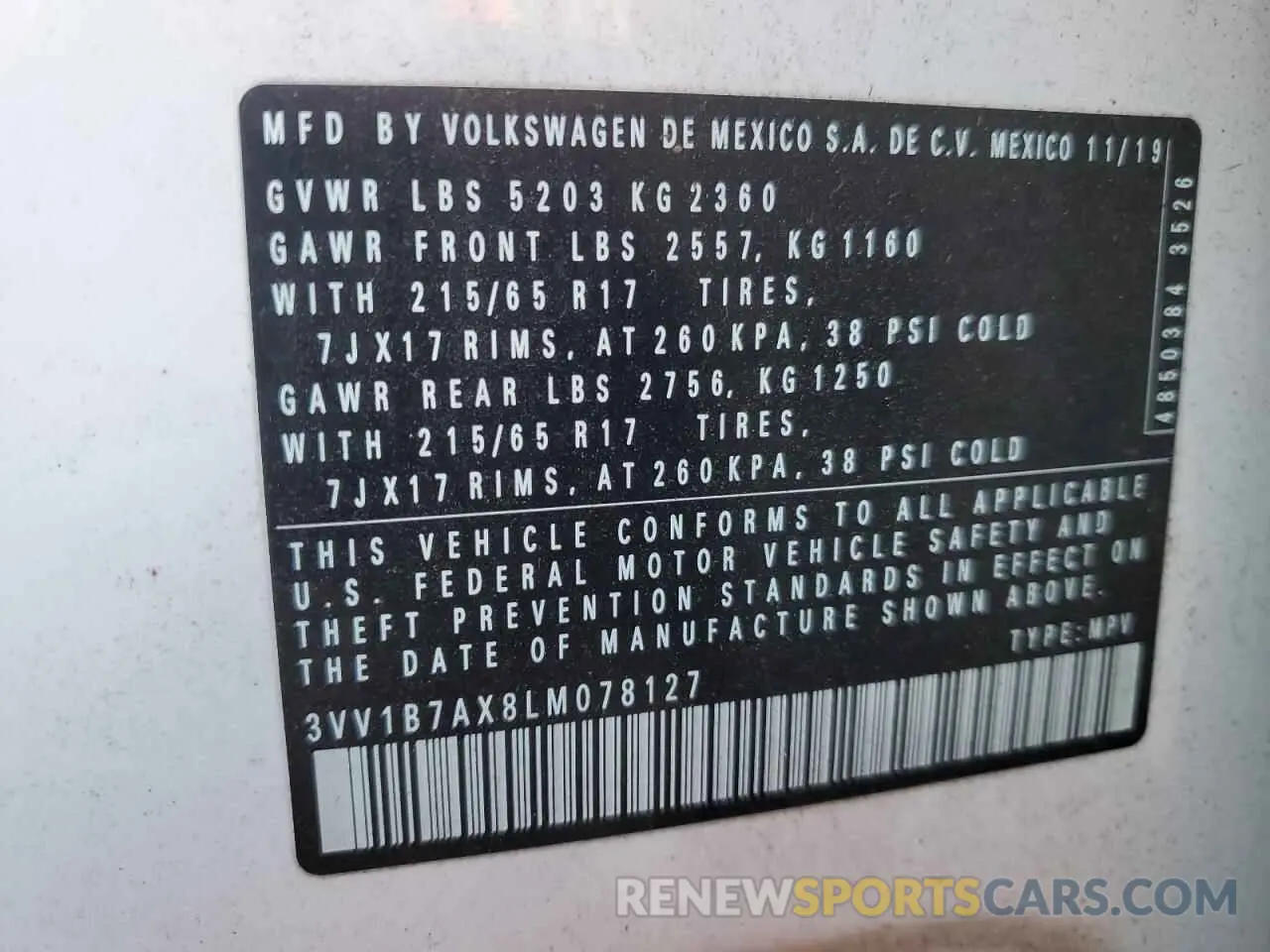 14 Photograph of a damaged car 3VV1B7AX8LM078127 VOLKSWAGEN TIGUAN 2020